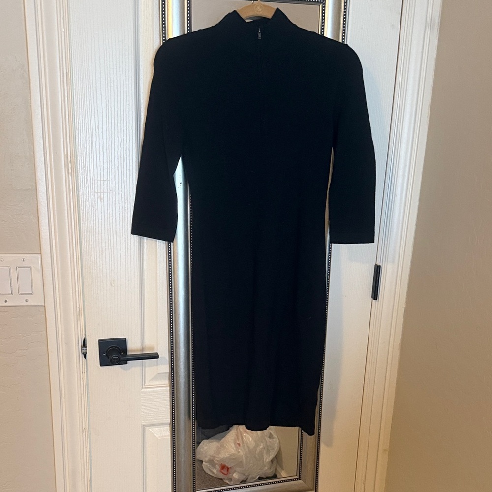 Turtle Neck - Zupper Black Quarter Sleeve Sweater Dress